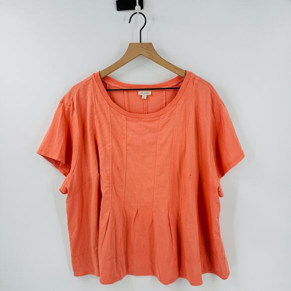Pilcro Coral Short Sleeve Pleated Cotton Knit T-Shirt Top Size 1X Pleated Swing - Picture 2 of 7